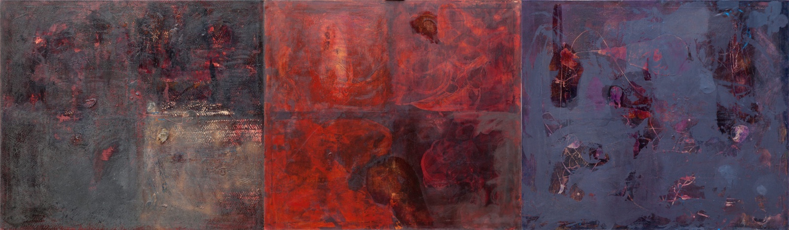 Abstract Escarpment,  Oil on canvas, 140cm x 480cm, 2011 (paintings are grouped during the exhibition)